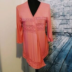 MOD BE EMBROIDERED CORAL COLOR BOHO CARDIGAN WOMEN'S SIZE M